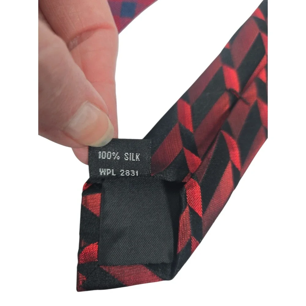 Lot of 2 IZOD‎ & Arrow 100% Silk Neckties Red Black Blue Check Geometric Modern - Picture 4 of 7